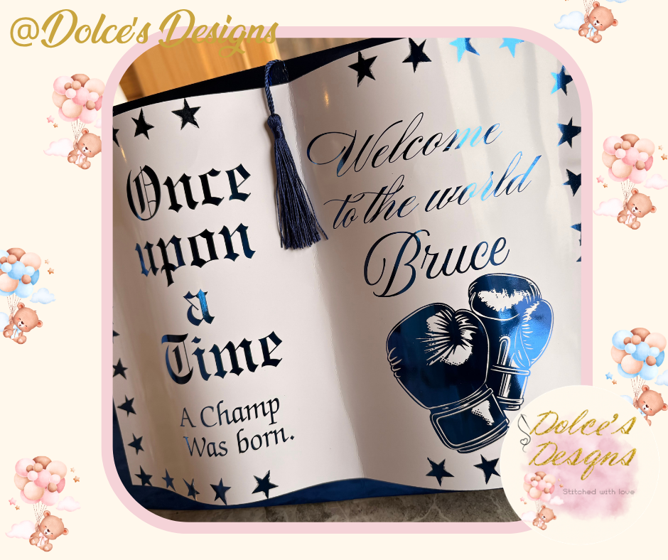 Personalised Boxing Birth Announcement Photo Prop Book | Blue Foil Finish | Welcome to the World Keepsake | Custom Baby Name UK