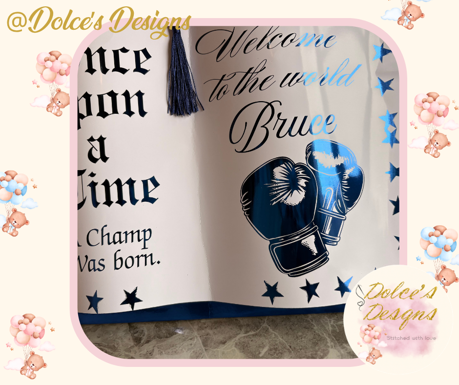 Personalised Boxing Birth Announcement Photo Prop Book | Blue Foil Finish | Welcome to the World Keepsake | Custom Baby Name UK