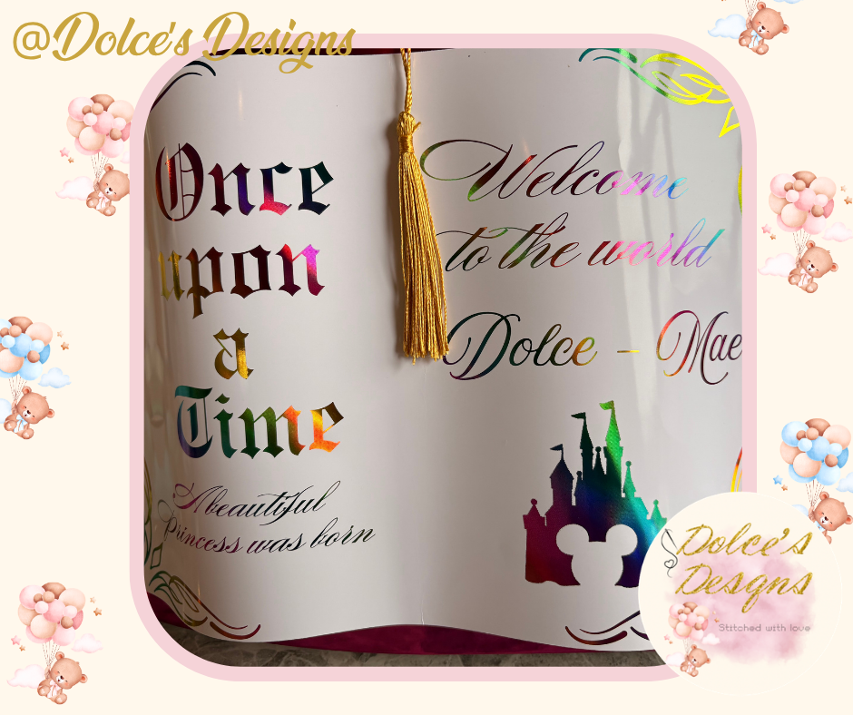 Princess Castle Birth Announcement Photo Prop Book | Personalised Baby Name | Foil Finish Keepsake | Newborn Announcement UK
