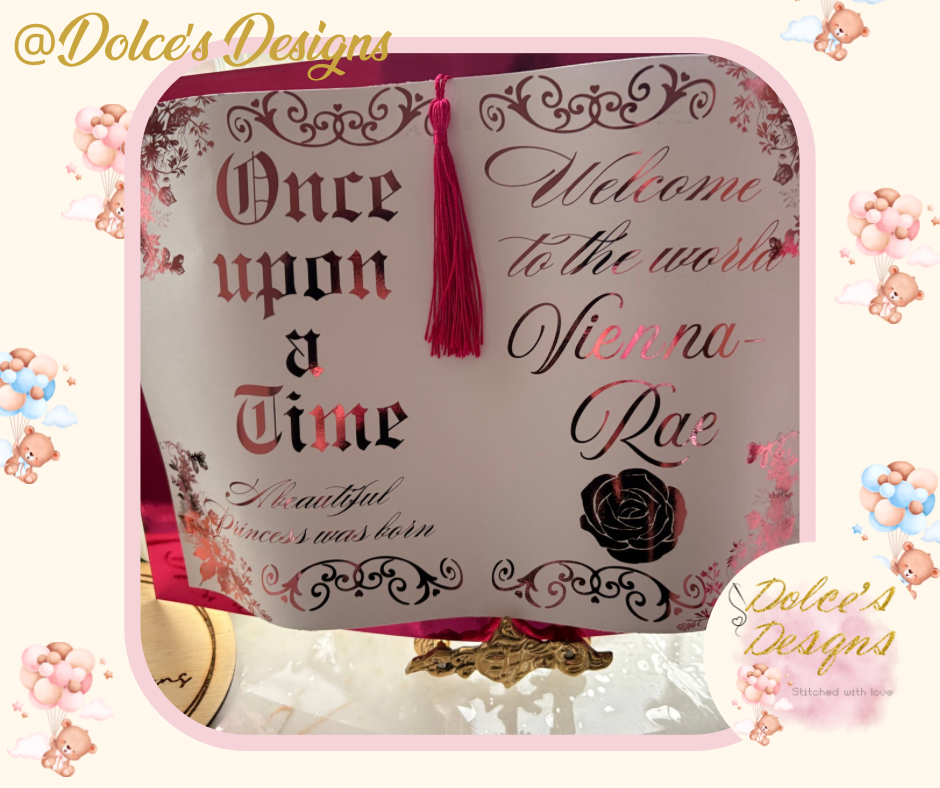 Foiled Book-Style Birth Announcement Keepsake