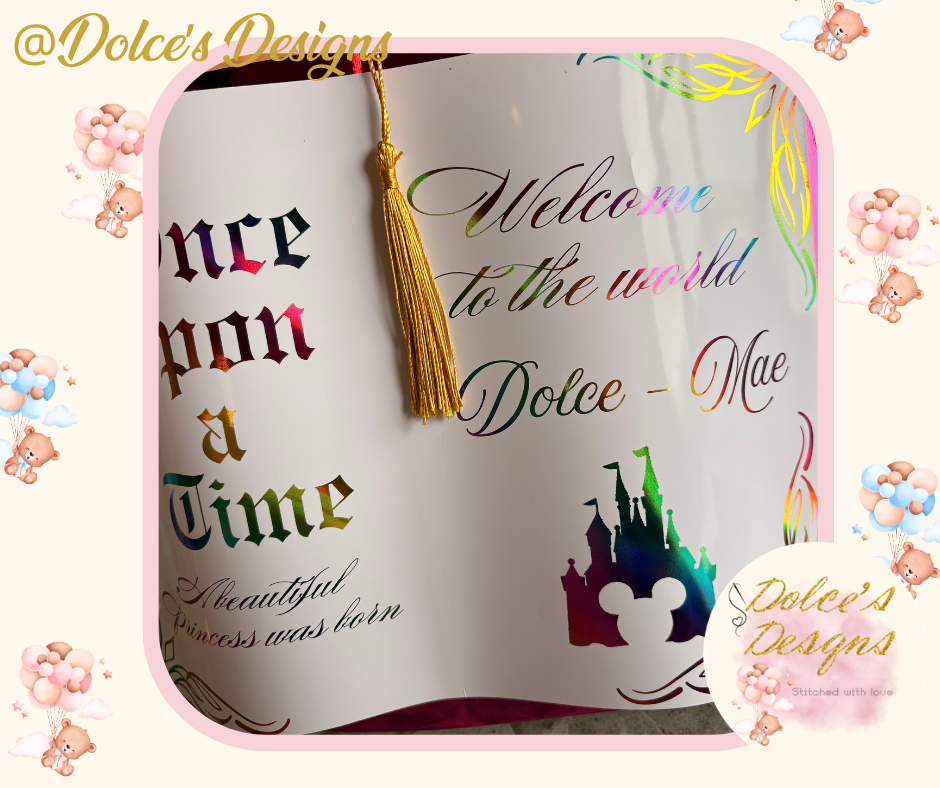 Princess Castle Birth Announcement Photo Prop Book | Personalised Baby Name | Foil Finish Keepsake | Newborn Announcement UK