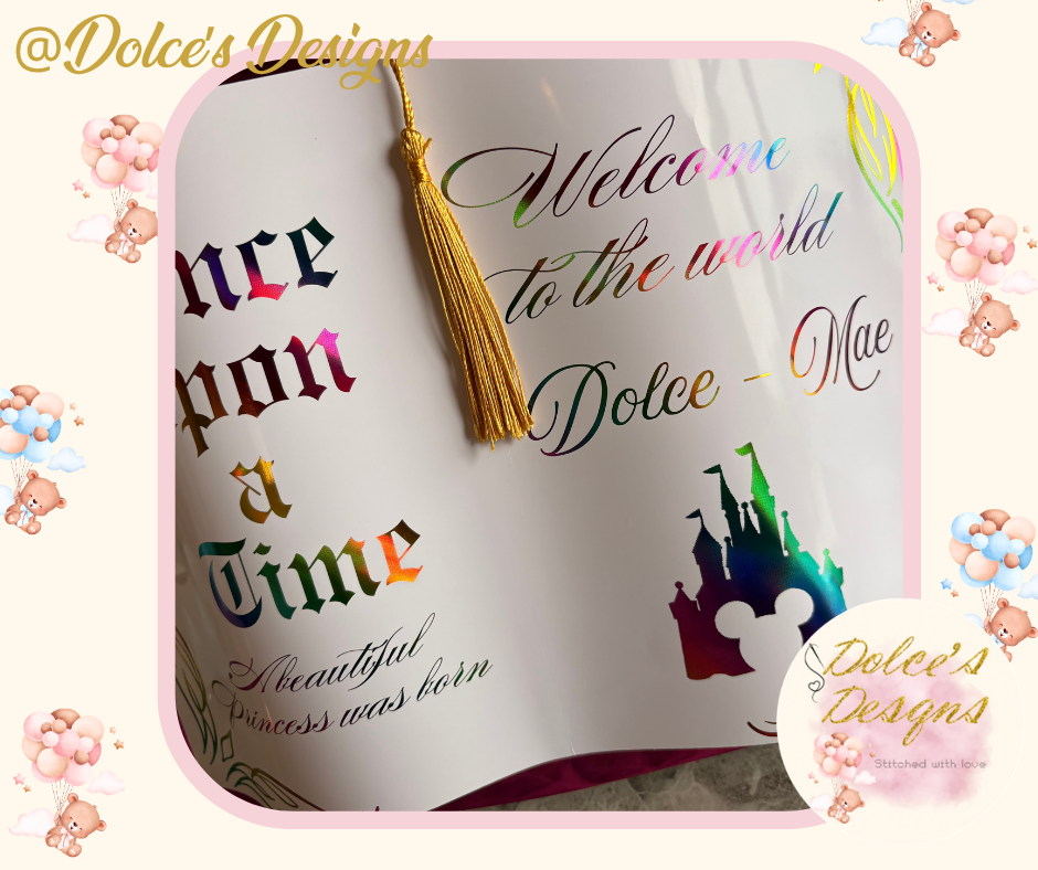 Princess Castle Birth Announcement Photo Prop Book | Personalised Baby Name | Foil Finish Keepsake | Newborn Announcement UK