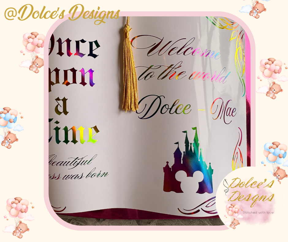 Princess Castle Birth Announcement Photo Prop Book | Personalised Baby Name | Foil Finish Keepsake | Newborn Announcement UK