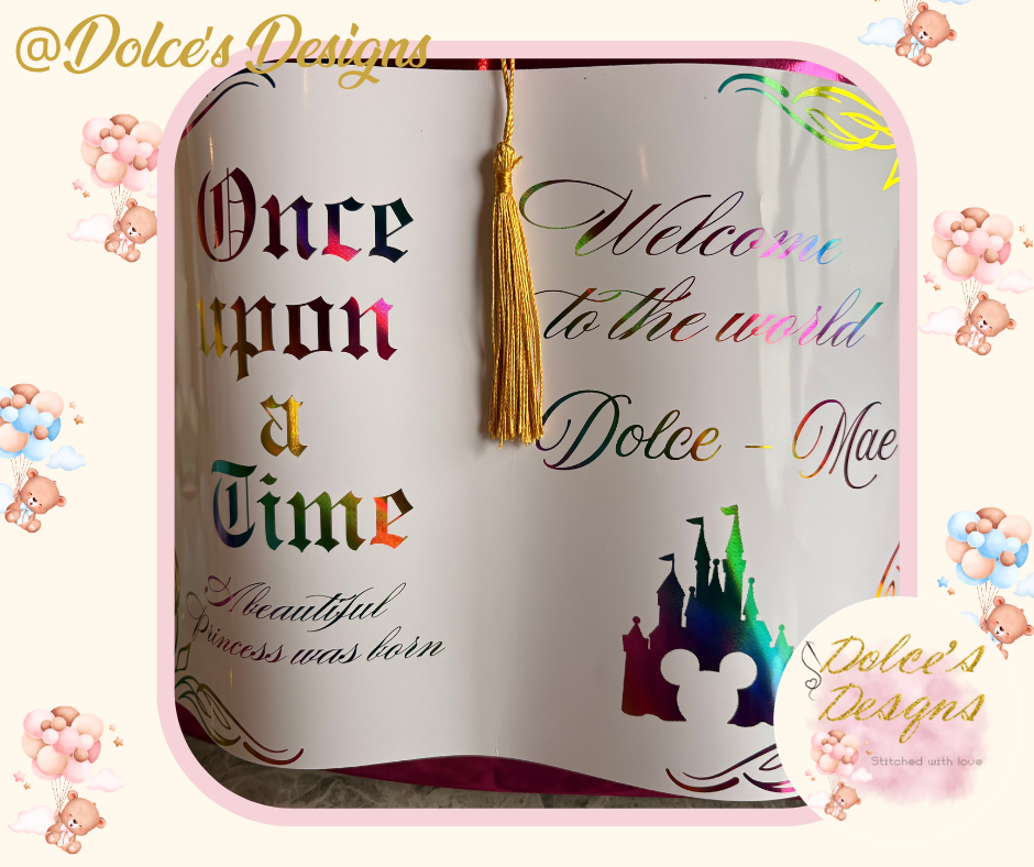 Princess Castle Birth Announcement Photo Prop Book | Personalised Baby Name | Foil Finish Keepsake | Newborn Announcement UK
