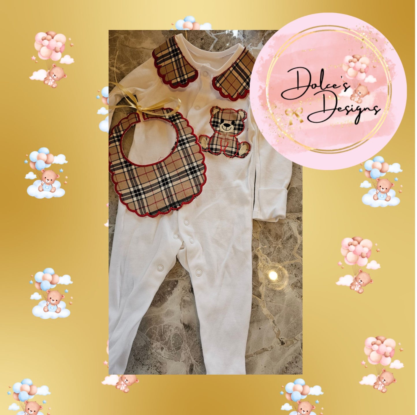 Burberry Style Babygrow & Bib  IN STOCK/READY TO POST