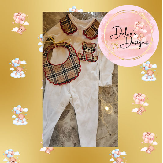 Burberry Style Babygrow & Bib  IN STOCK/READY TO POST
