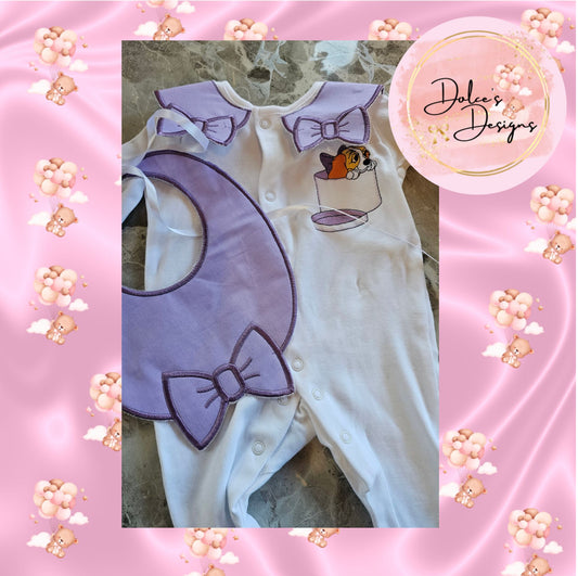 Purple Lady Bow Babygrow  IN STOCK/ READY TO POST