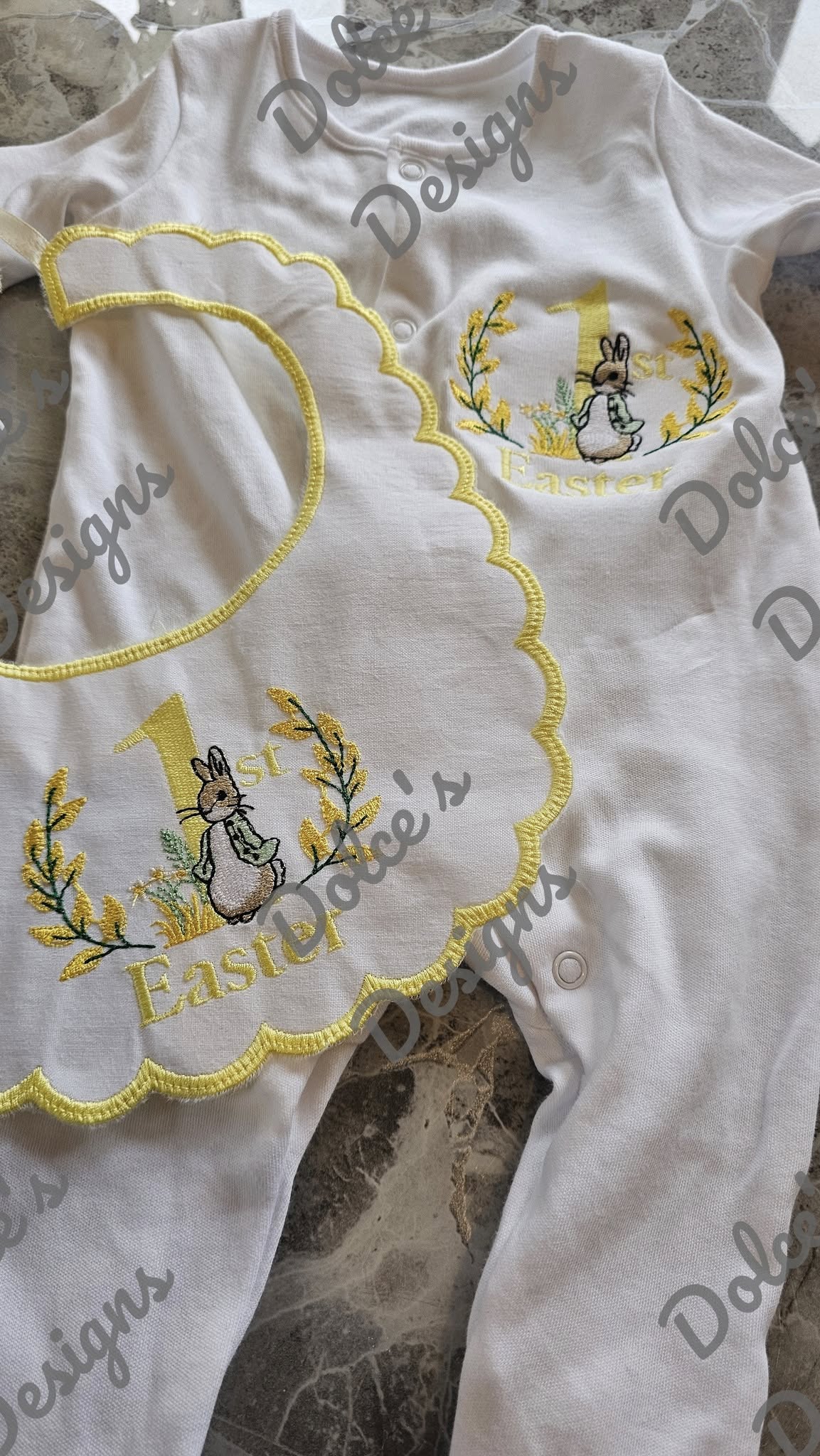 1st Easter Peter Rabbit Babygrow & Bib IN STOCK/ READY TO POST