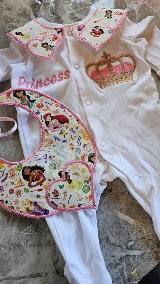 Princess Babygrow & Bib Set IN STOCK/ READY TO POST
