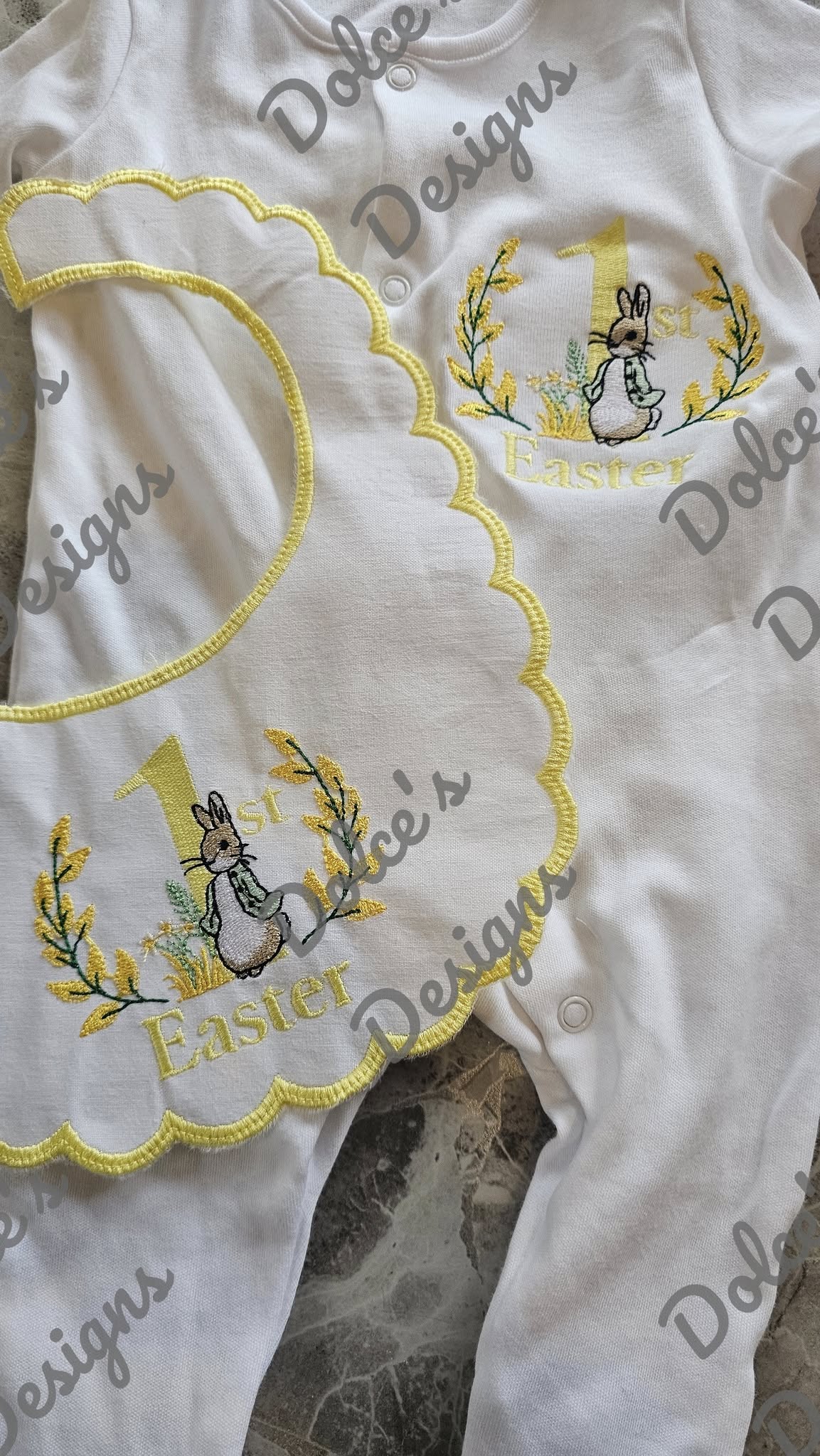 1st Easter Peter Rabbit Babygrow & Bib IN STOCK/ READY TO POST