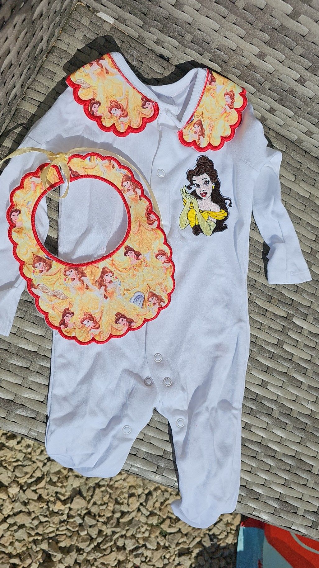 Belle Babygrow & Bib set Red - IN STOCK/ READY TO POST