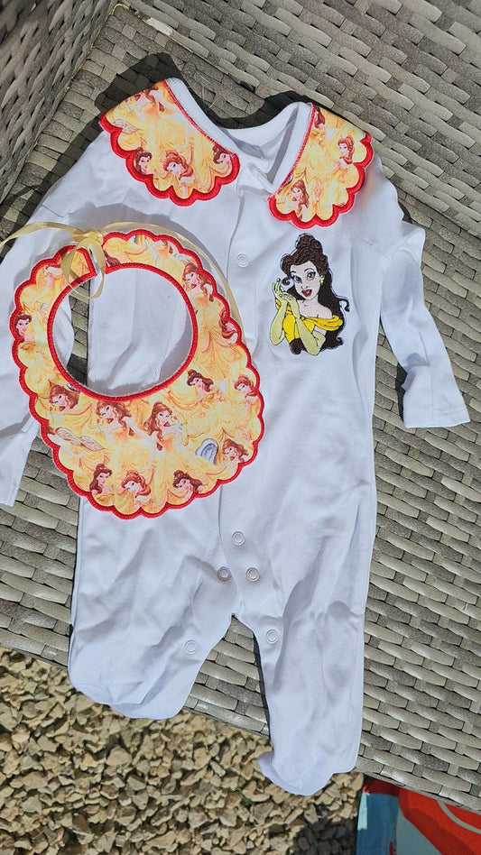 Belle Babygrow & Bib set Red - IN STOCK/ READY TO POST