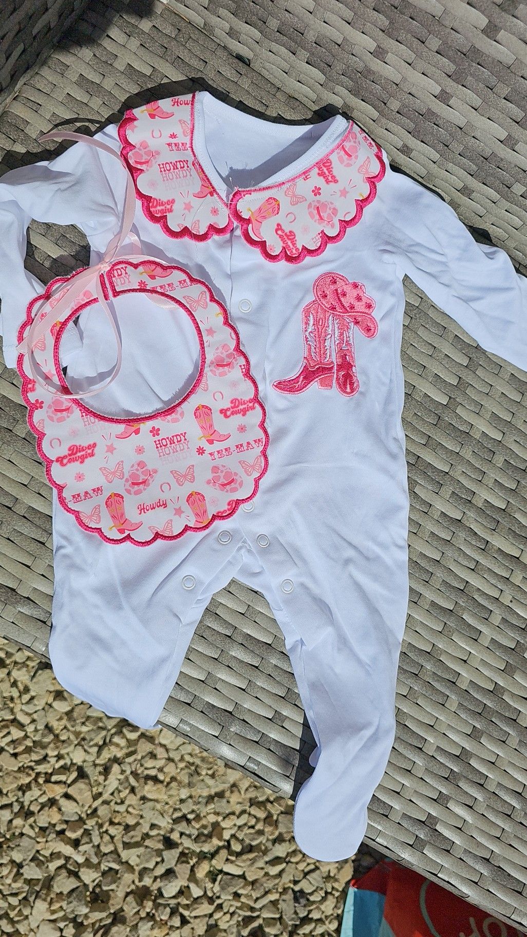 Pink Cowgirl Bib & Babygrow IN POST/ READY TO POST