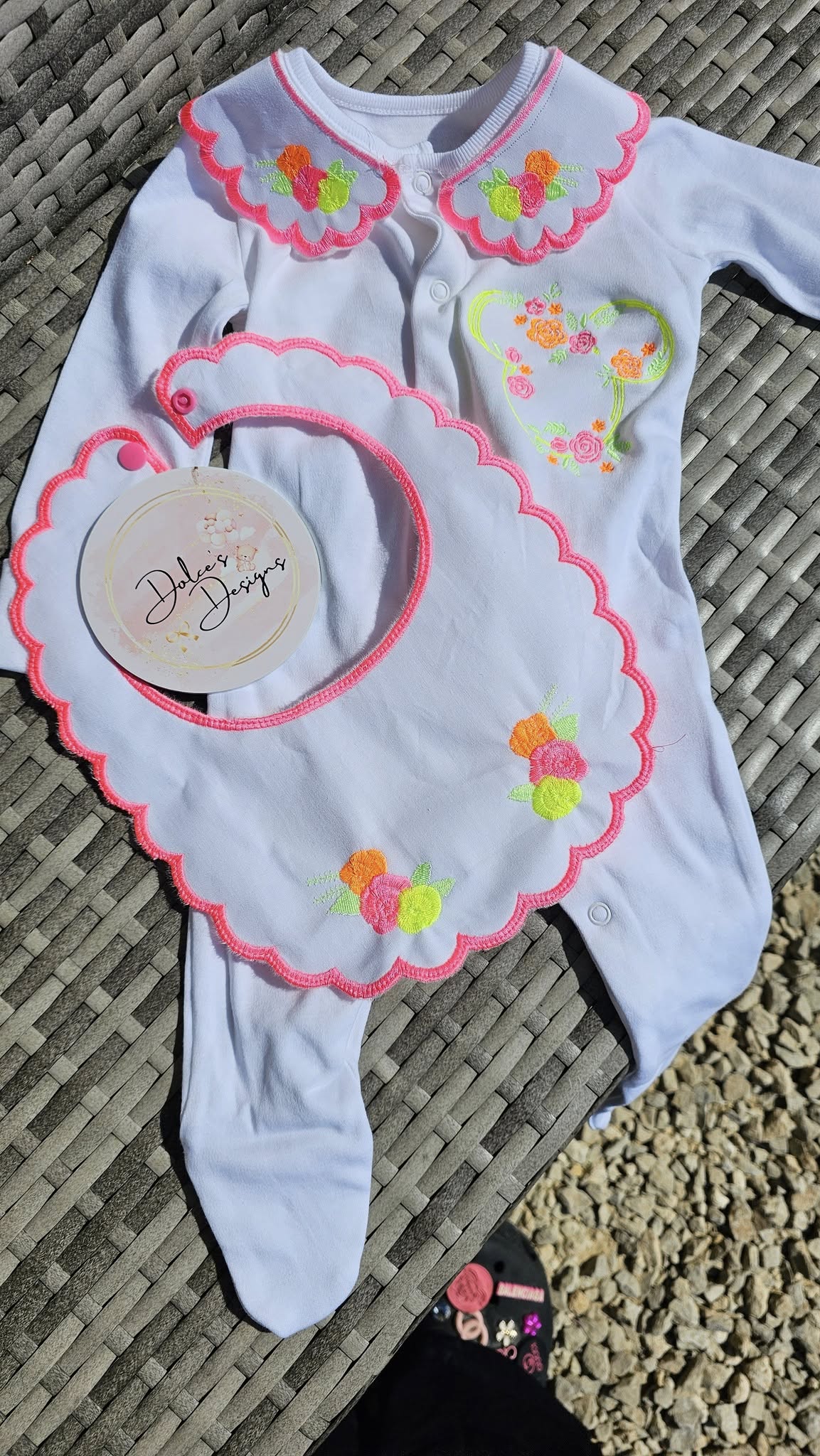 Neon Minnie Babygrow & Bib Set