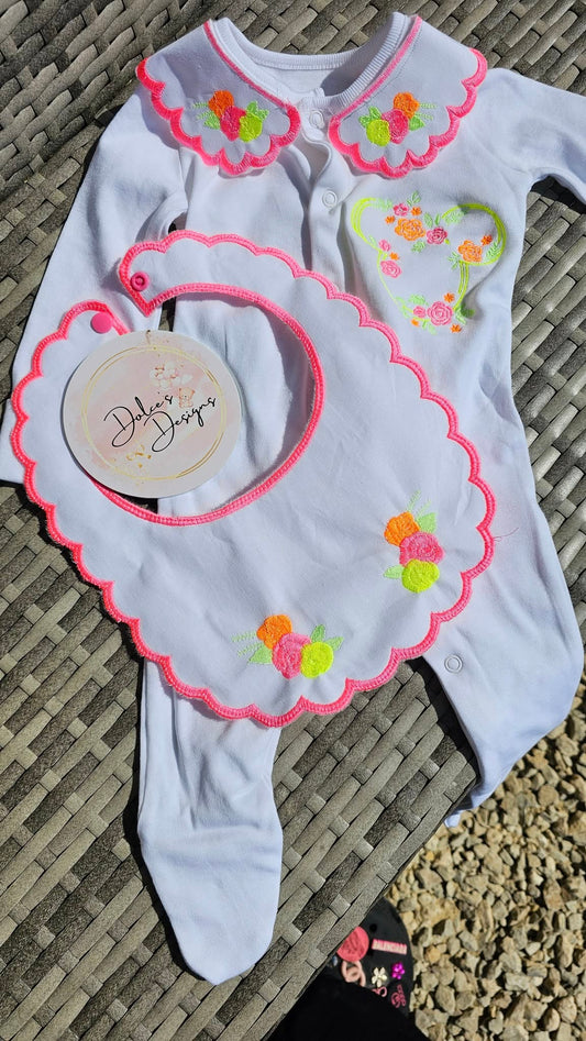 Neon Minnie Babygrow & Bib Set