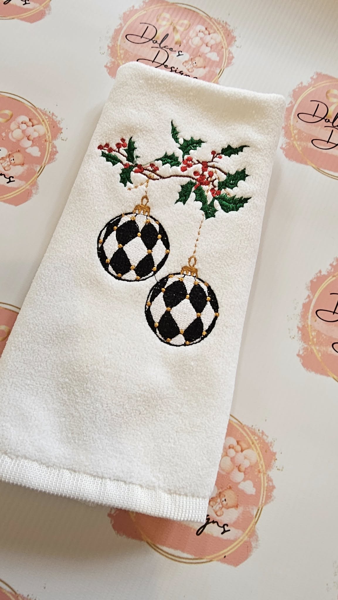 Christmas Twin Baubles Mckenzie Check Tea Towel IN STOCK/ READY TO POST