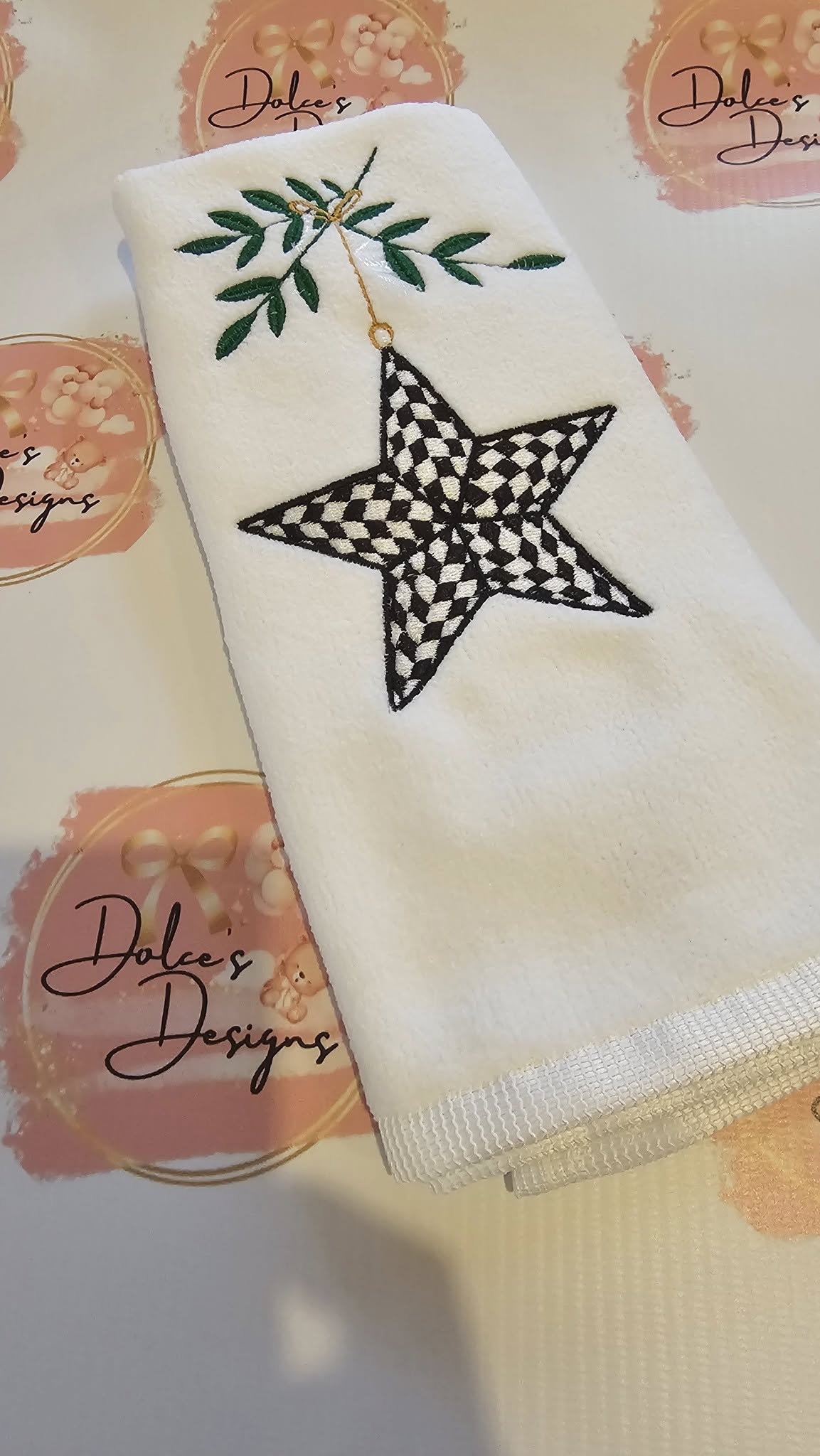 Christmas Star Mckenzie Check Tea Towel IN STOCK/ READY TO POST