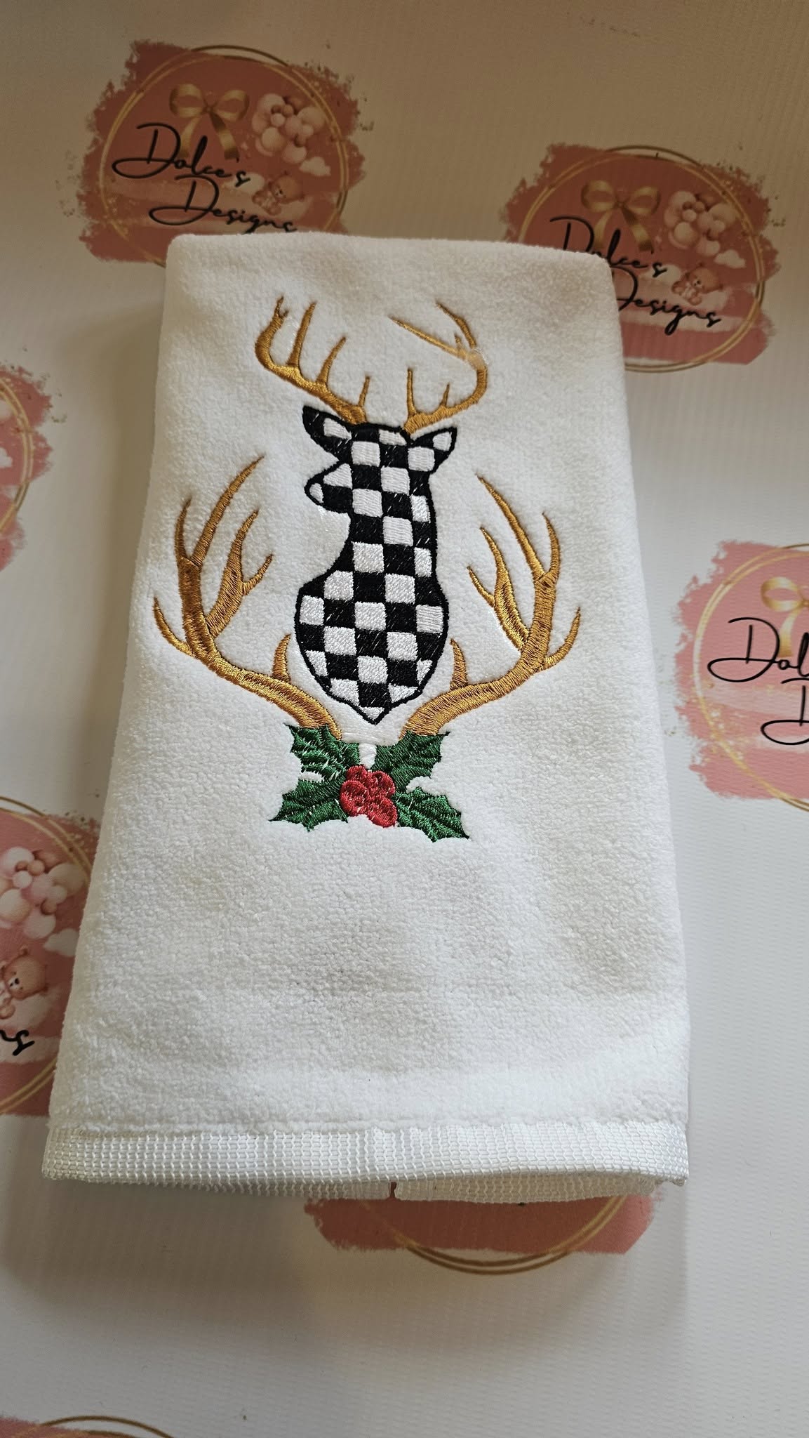 Christmas Stag Mckenzie Check Tea Towel IN STOCK/ READY TO POST