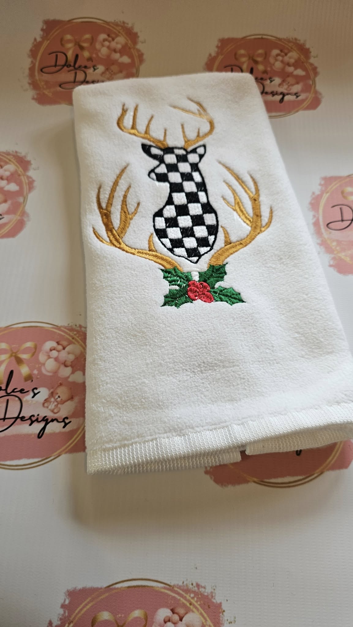 Christmas Stag Mckenzie Check Tea Towel IN STOCK/ READY TO POST