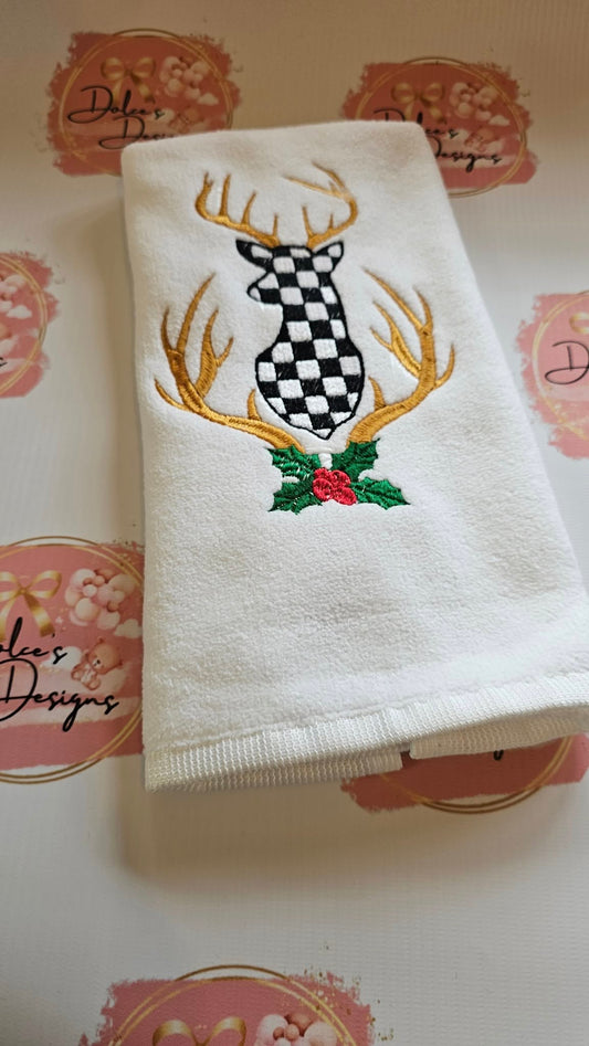 Christmas Stag Mckenzie Check Tea Towel IN STOCK/ READY TO POST