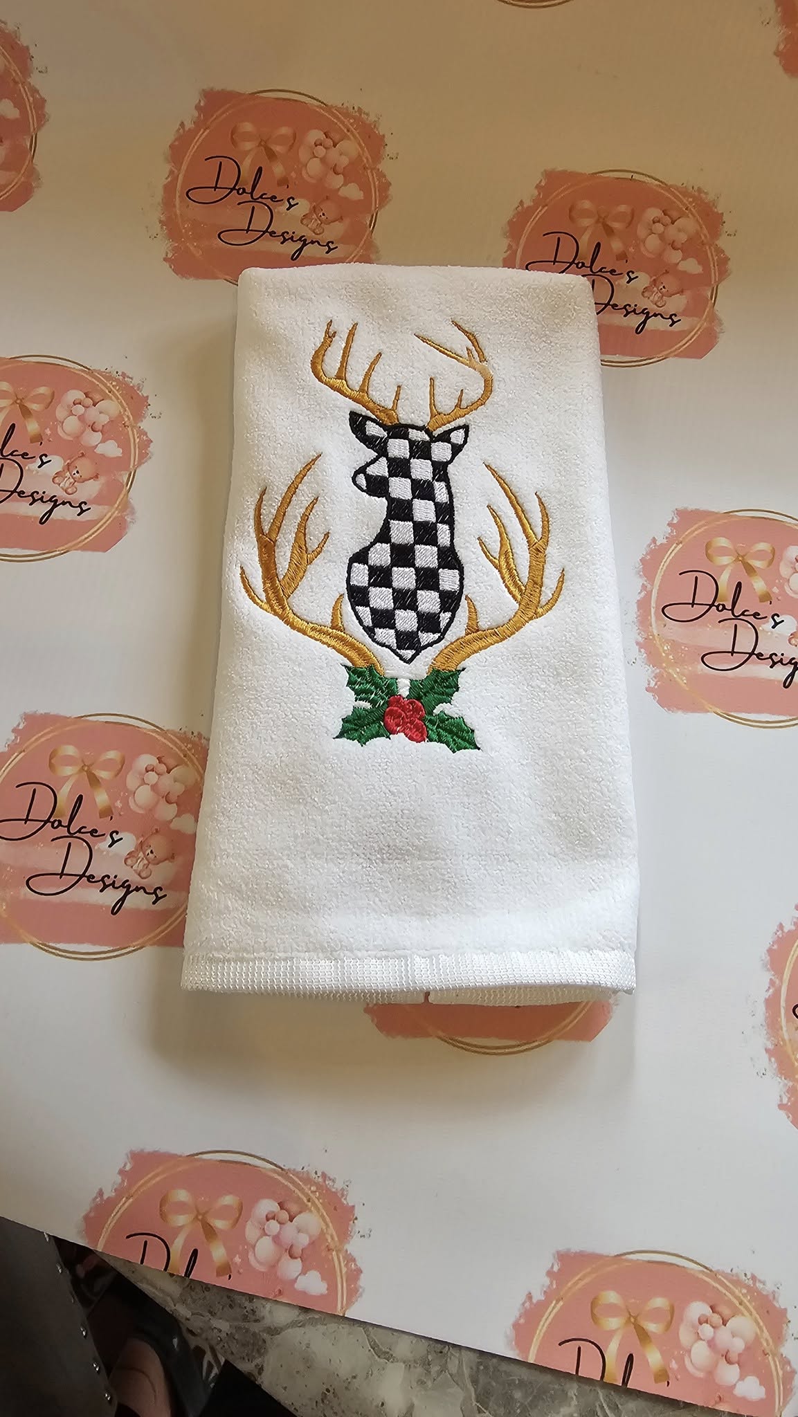 Christmas Stag Mckenzie Check Tea Towel IN STOCK/ READY TO POST