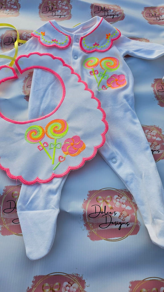 Neon Lollypop Bib & Babygrow Set