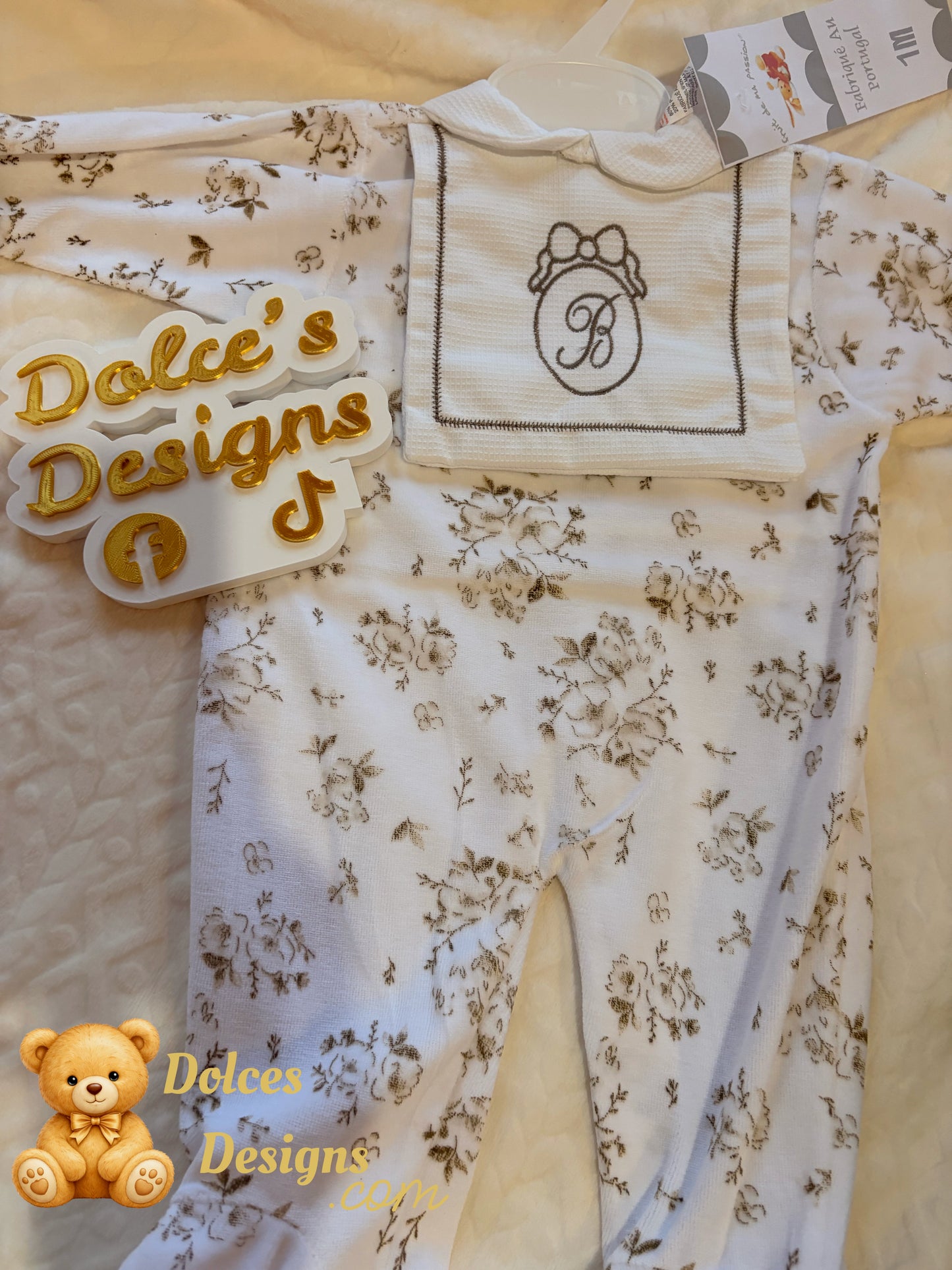 Beige Floral Babygrow