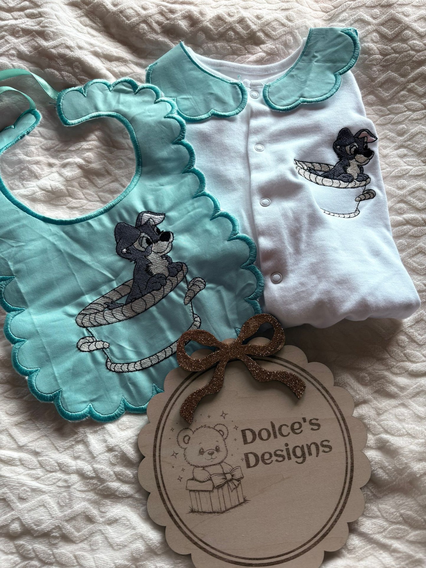 Personalised Tramp Baby Set Embroidered Babygrow & Bib – Baby Blue
