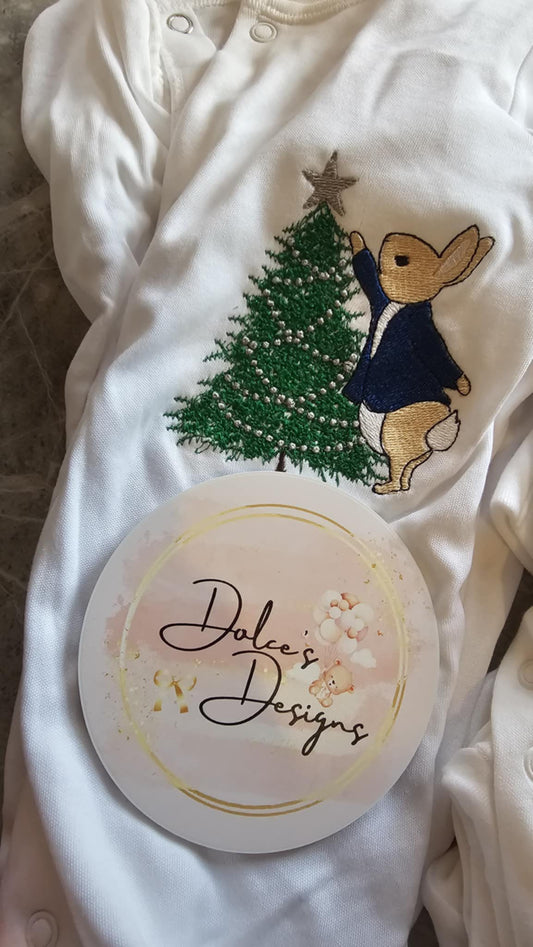 Peter Rabbit Christmas Tree Babygrow IN STOCK/READY TO POST