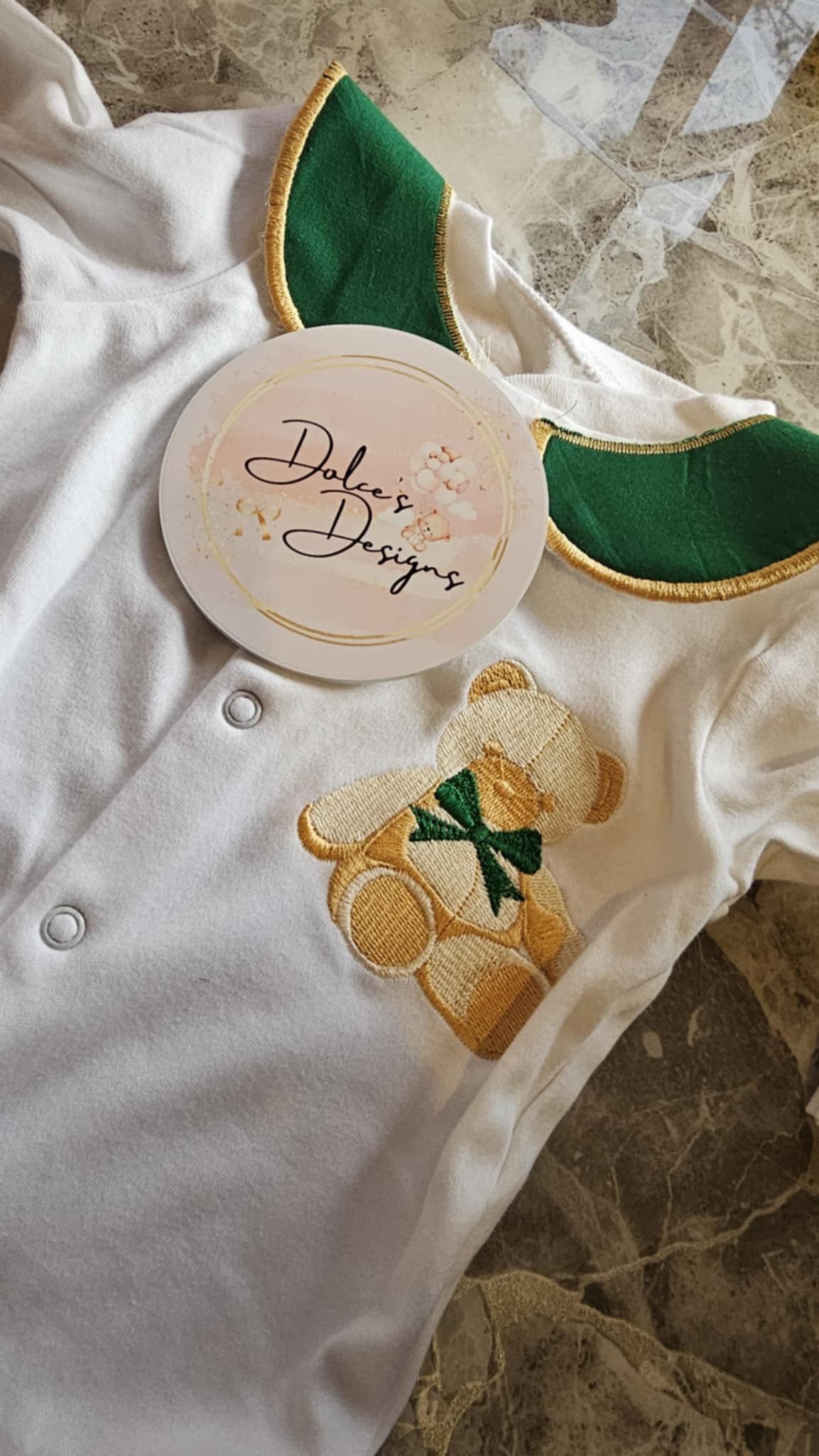 Christmas Teddy Bear Babygrow Harrods Green