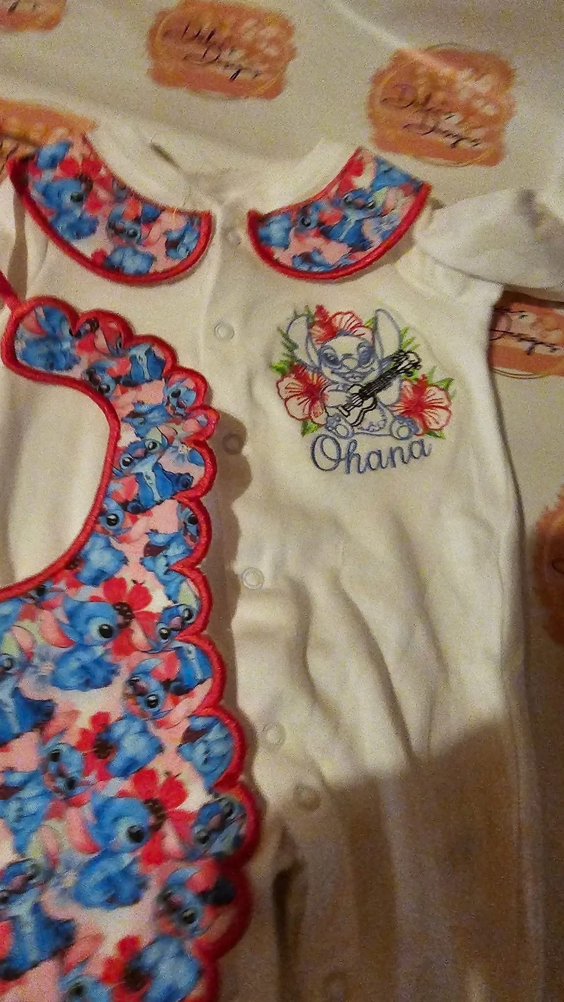 Stitch Babygrow with Collars & Handmade Bib IN STOCK/READY TO POST
