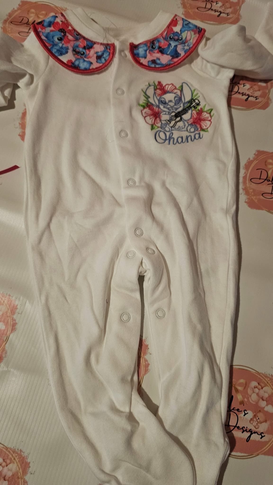 Stitch Babygrow with Collars & Handmade Bib IN STOCK/READY TO POST