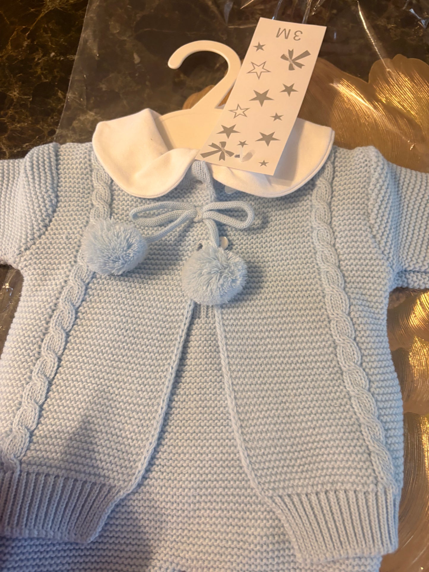 Spanish Knitted Baby Boys Set – Blue Knit 3-Piece