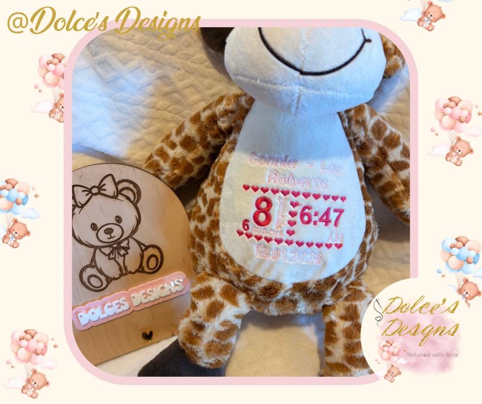 Personalised Birth Announcement Teddy – Custom New Baby Keepsake Teddy | Name, Date, Time & Weight Embroidered