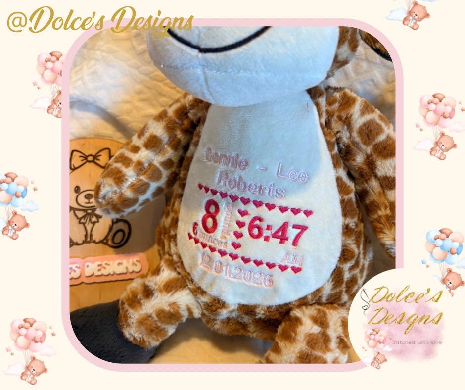 Personalised Birth Announcement Teddy – Custom New Baby Keepsake Teddy | Name, Date, Time & Weight Embroidered