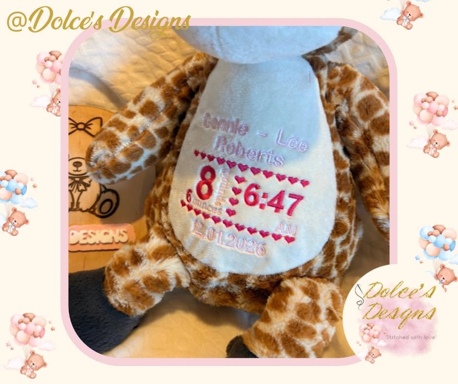 Personalised Birth Announcement Teddy – Custom New Baby Keepsake Teddy | Name, Date, Time & Weight Embroidered
