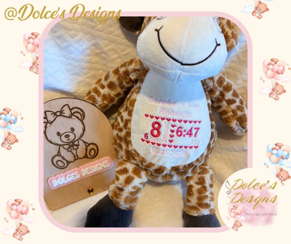 Personalised Birth Announcement Teddy – Custom New Baby Keepsake Teddy | Name, Date, Time & Weight Embroidered