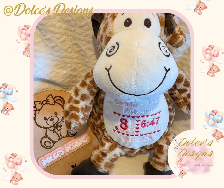Personalised Birth Announcement Teddy – Custom New Baby Keepsake Teddy | Name, Date, Time & Weight Embroidered