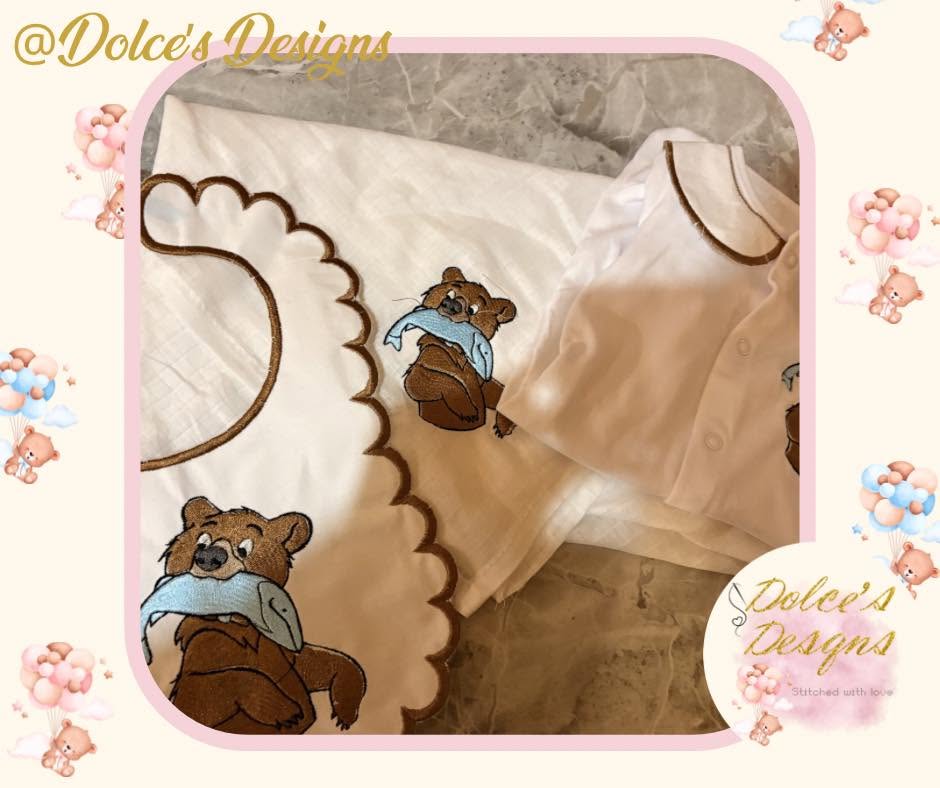 Brother Bear Personalised 3 Piece Baby Set – Embroidered Babygrow, Handmade Bib & Muslin | Newborn to 12-18 Months