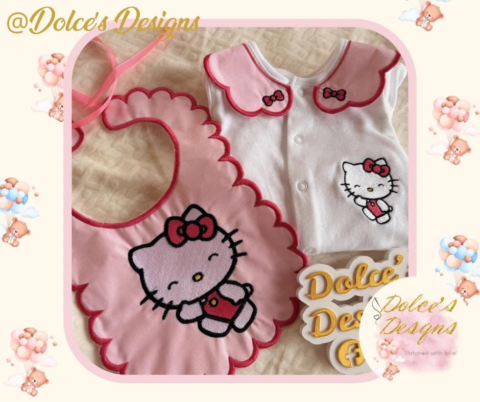 Hello Kitty Baby Gift Set – Personalised Babygrow, Handmade Bib & Matching Blanket | Available Individually or as a Set