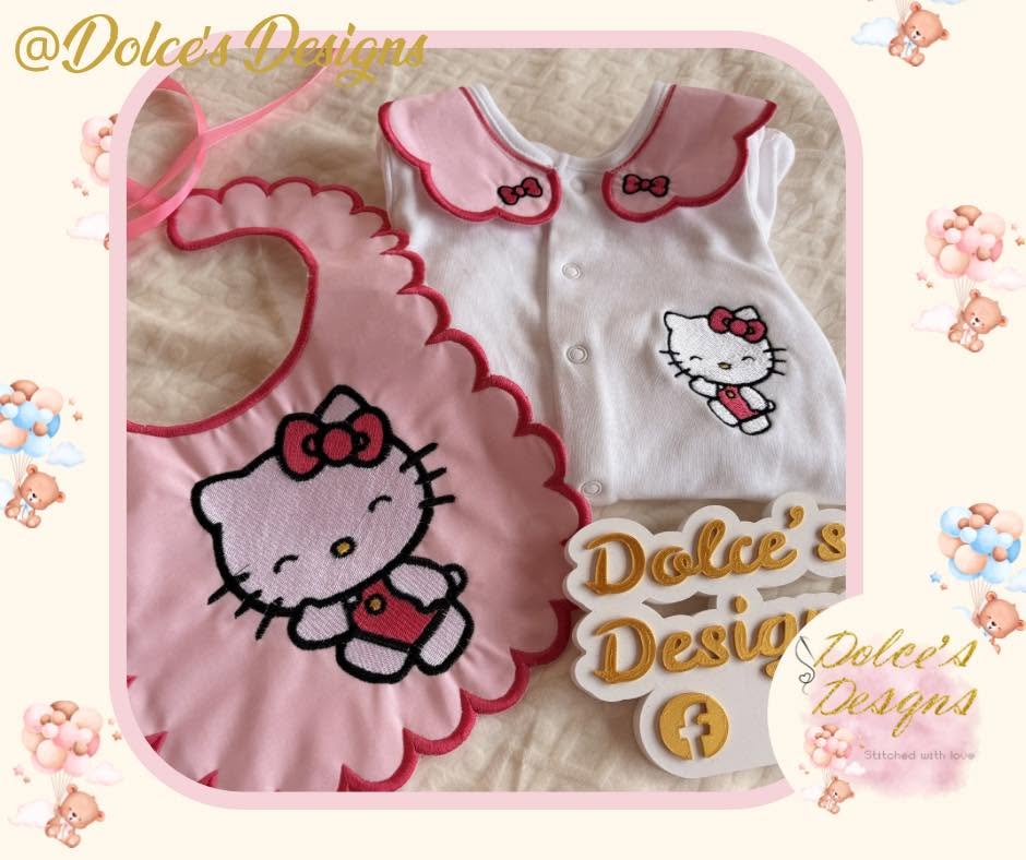 Hello Kitty Baby Gift Set – Personalised Babygrow, Handmade Bib & Matching Blanket | Available Individually or as a Set