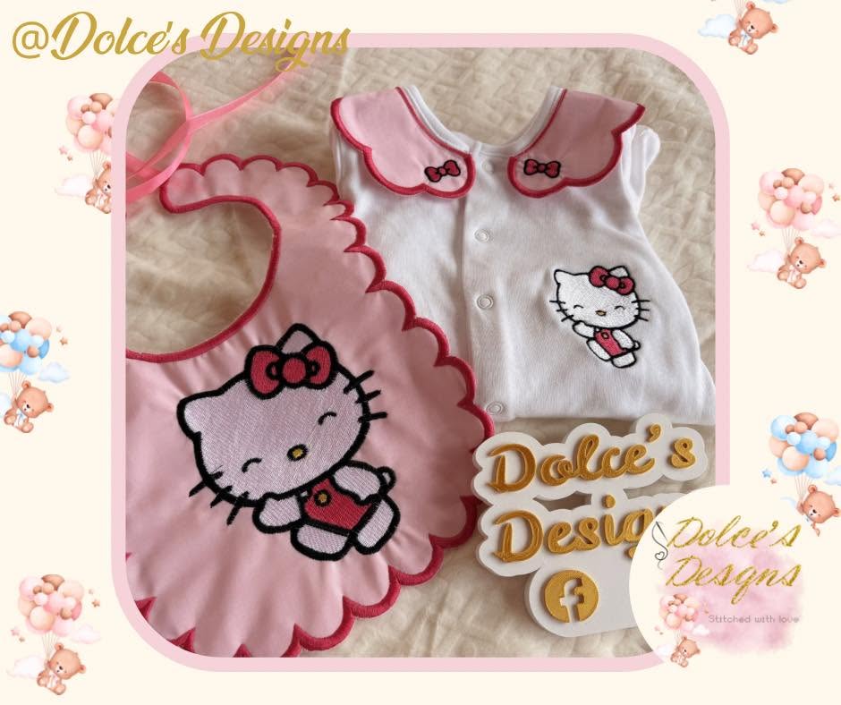 Hello Kitty Baby Gift Set – Personalised Babygrow, Handmade Bib & Matching Blanket | Available Individually or as a Set