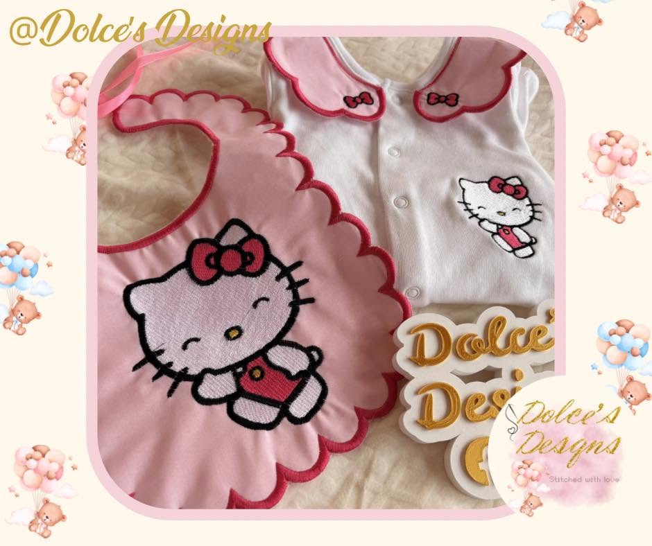 Hello Kitty Baby Gift Set – Personalised Babygrow, Handmade Bib & Matching Blanket | Available Individually or as a Set