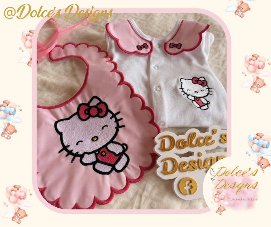 Hello Kitty Baby Gift Set – Personalised Babygrow, Handmade Bib & Matching Blanket | Available Individually or as a Set