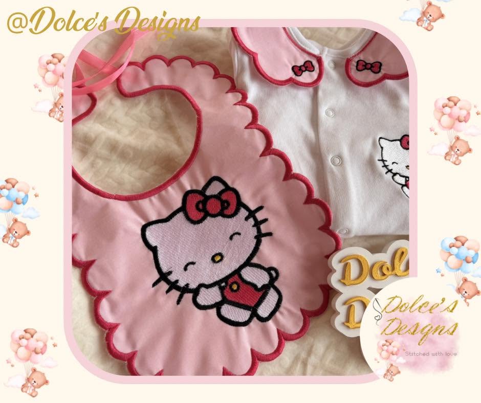 Hello Kitty Baby Gift Set – Personalised Babygrow, Handmade Bib & Matching Blanket | Available Individually or as a Set