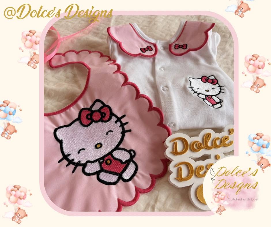 Hello Kitty Baby Gift Set – Personalised Babygrow, Handmade Bib & Matching Blanket | Available Individually or as a Set