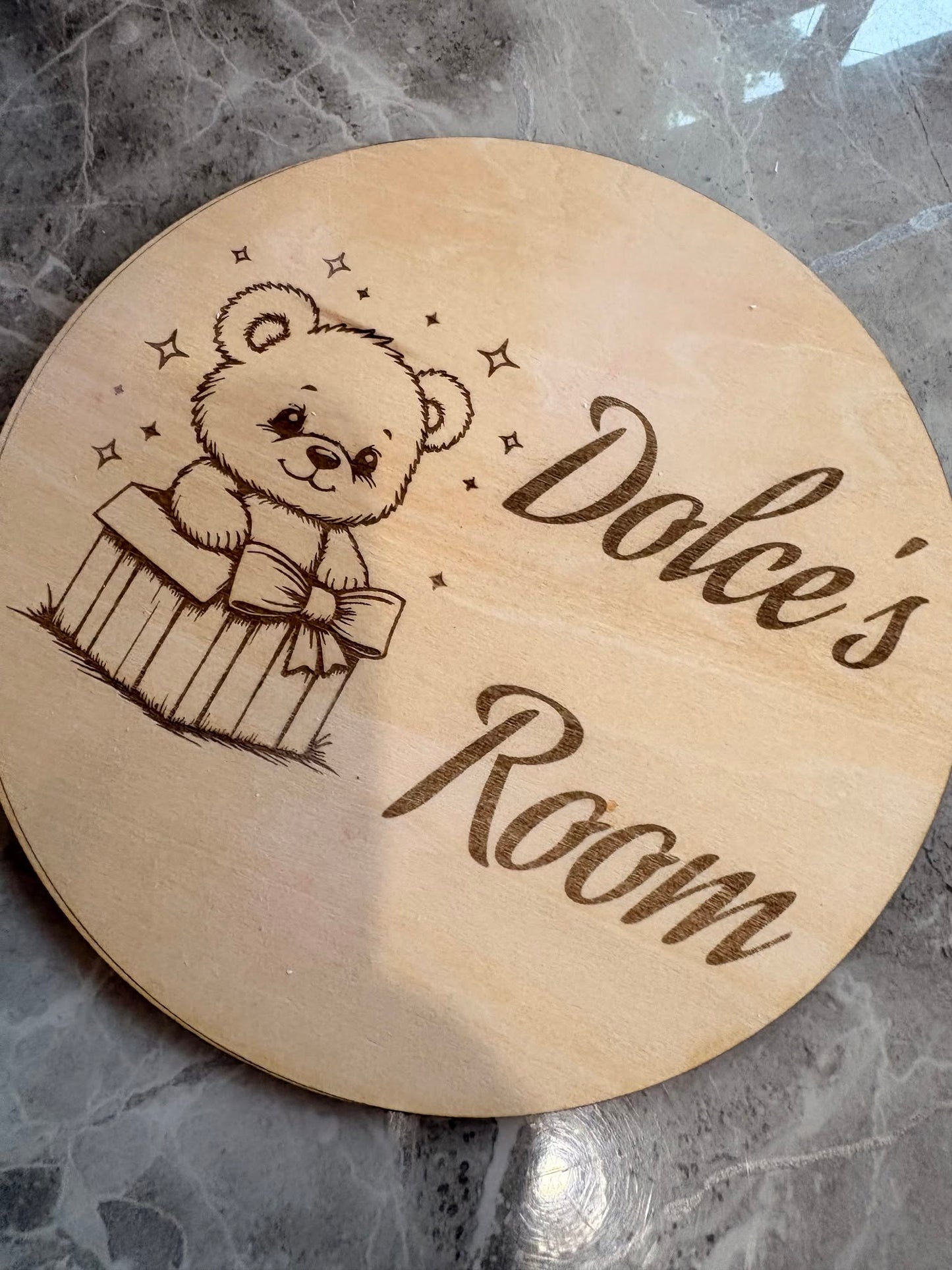Personalised Wooden Bedroom Door Sign – Custom Name Plaque with Teddy Design | Nursery & Children's Room Decor