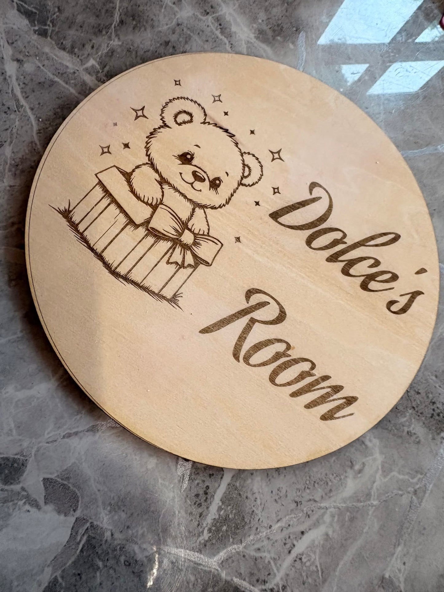 Personalised Wooden Bedroom Door Sign – Custom Name Plaque with Teddy Design | Nursery & Children's Room Decor
