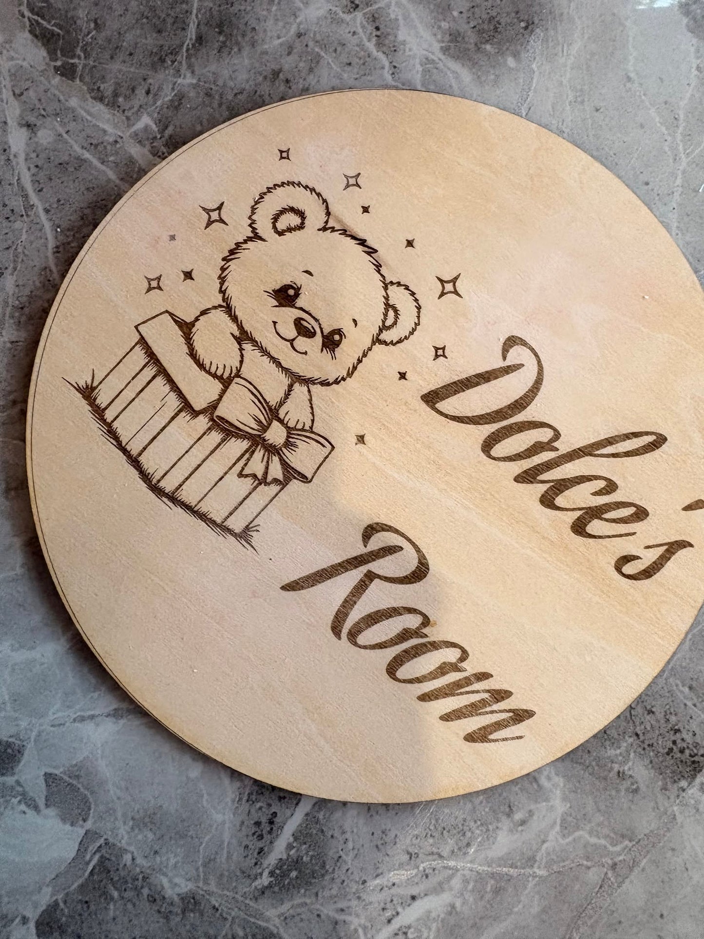 Personalised Wooden Bedroom Door Sign – Custom Name Plaque with Teddy Design | Nursery & Children's Room Decor
