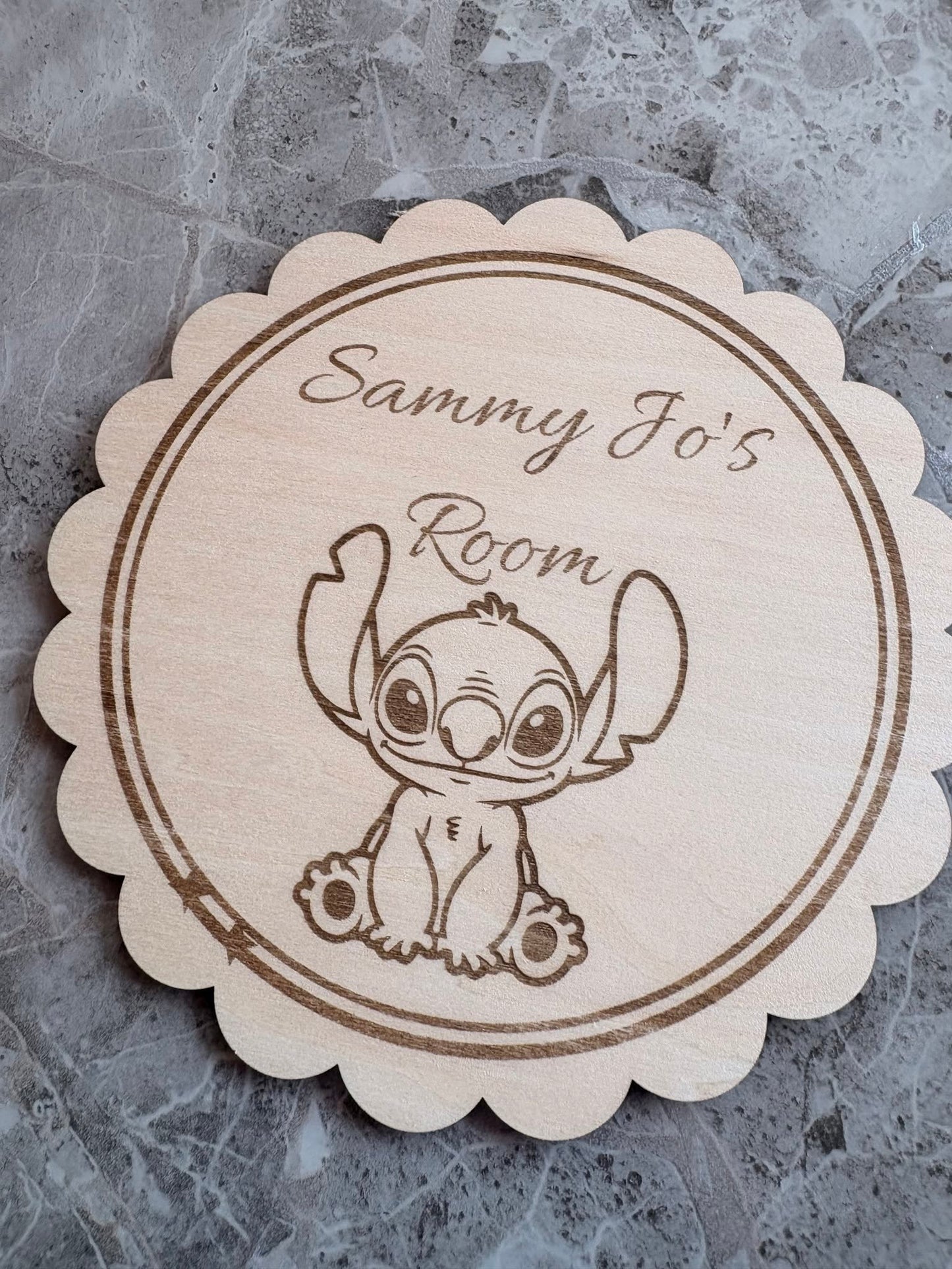 Personalised Stitch Bedroom Door Sign – Custom Wooden Name Plaque | Nursery, Bedroom & Playroom Decor